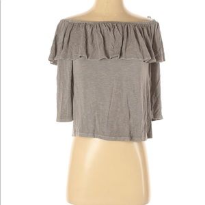 American Eagle Women's Grey Ruffle Off The Shoulder Top